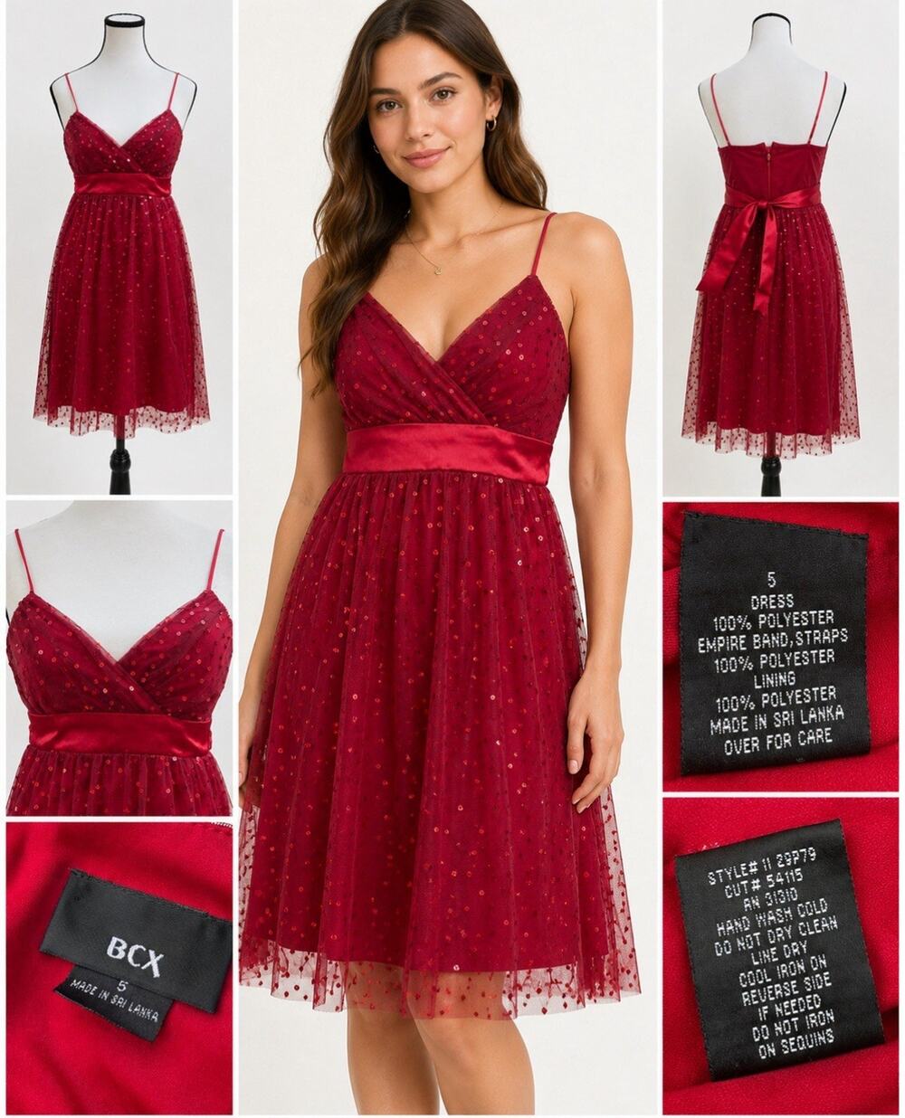 Y2K Indie BCX Sequin Tulle Empire Waist Party Dress Size 5 Red Hoco Prom Dressy